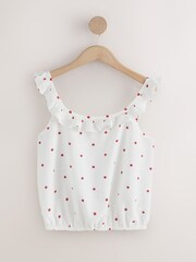 Cream/Red Polka Dot Ruffle Detail Scoop Neck Cami with Linen - Image 1 of 3