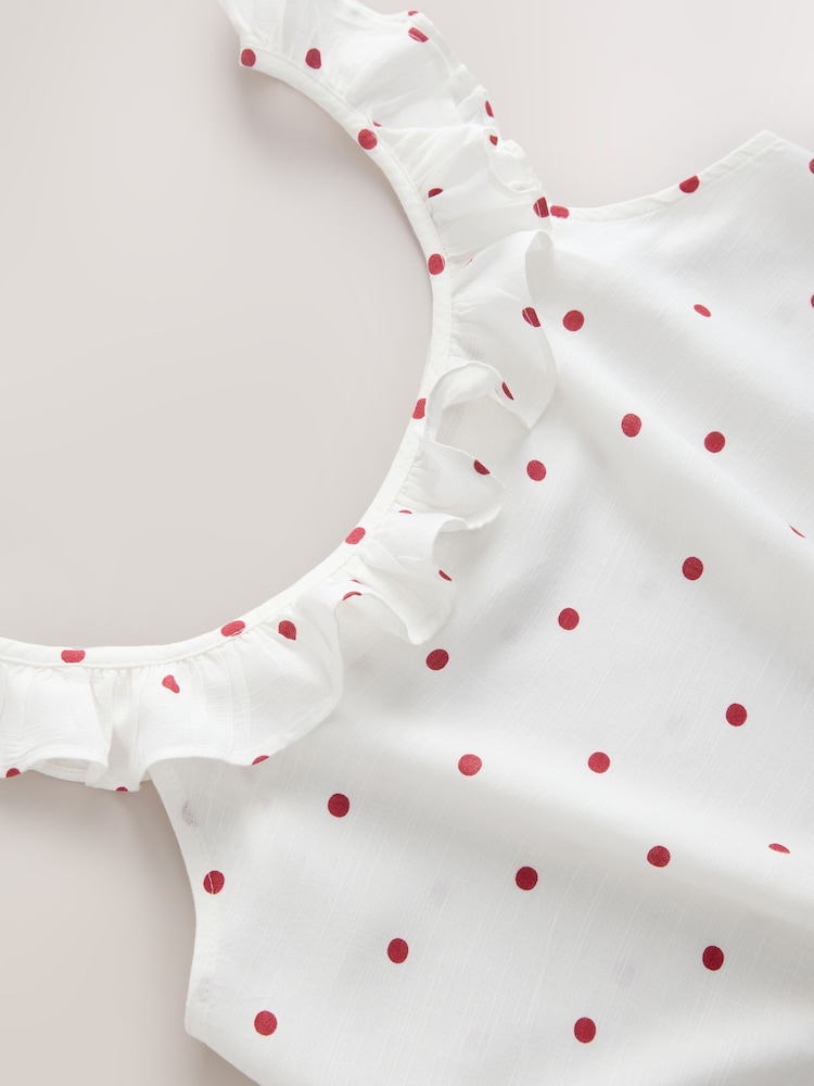 Cream/Red Polka Dot Ruffle Detail Scoop Neck Cami with Linen - Image 2 of 3 Cream/Red Polka Dot Ruffle Detail Scoop Neck Cami with Linen - Image 2 of 3