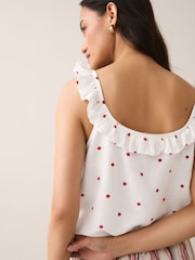 Cream/Red Polka Dot - Ruffle Detail Scoop Neck Cami with Linen - Image 4 de 8