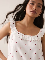 Cream/Red Polka Dot - Ruffle Detail Scoop Neck Cami with Linen - Image 5 de 8