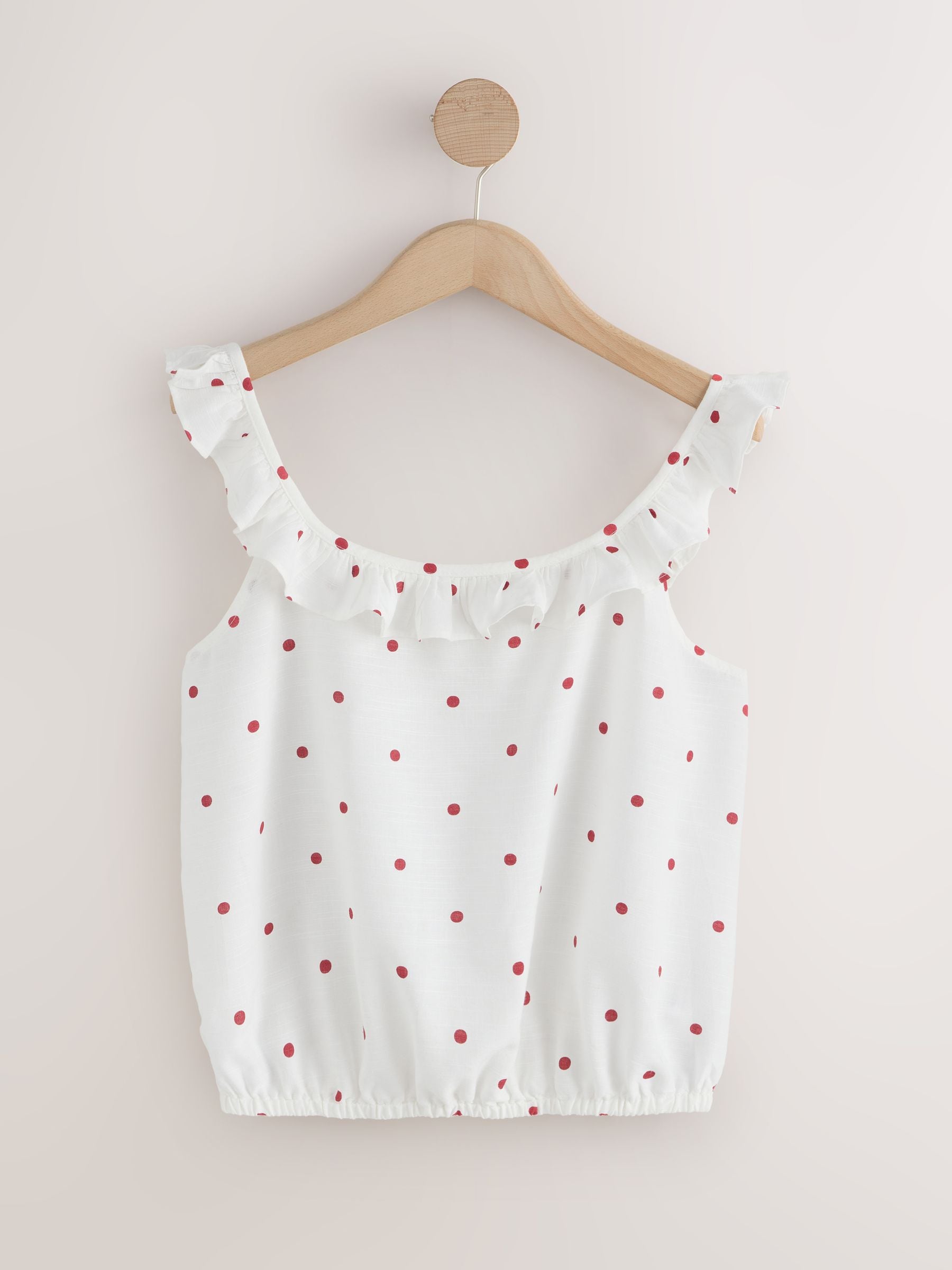 Buy Cream/Red Polka Dot Ruffle Detail Scoop Neck Cami with Linen