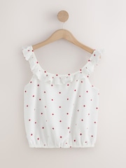 Cream/Red Polka Dot - Ruffle Detail Scoop Neck Cami with Linen - Image 6 de 8