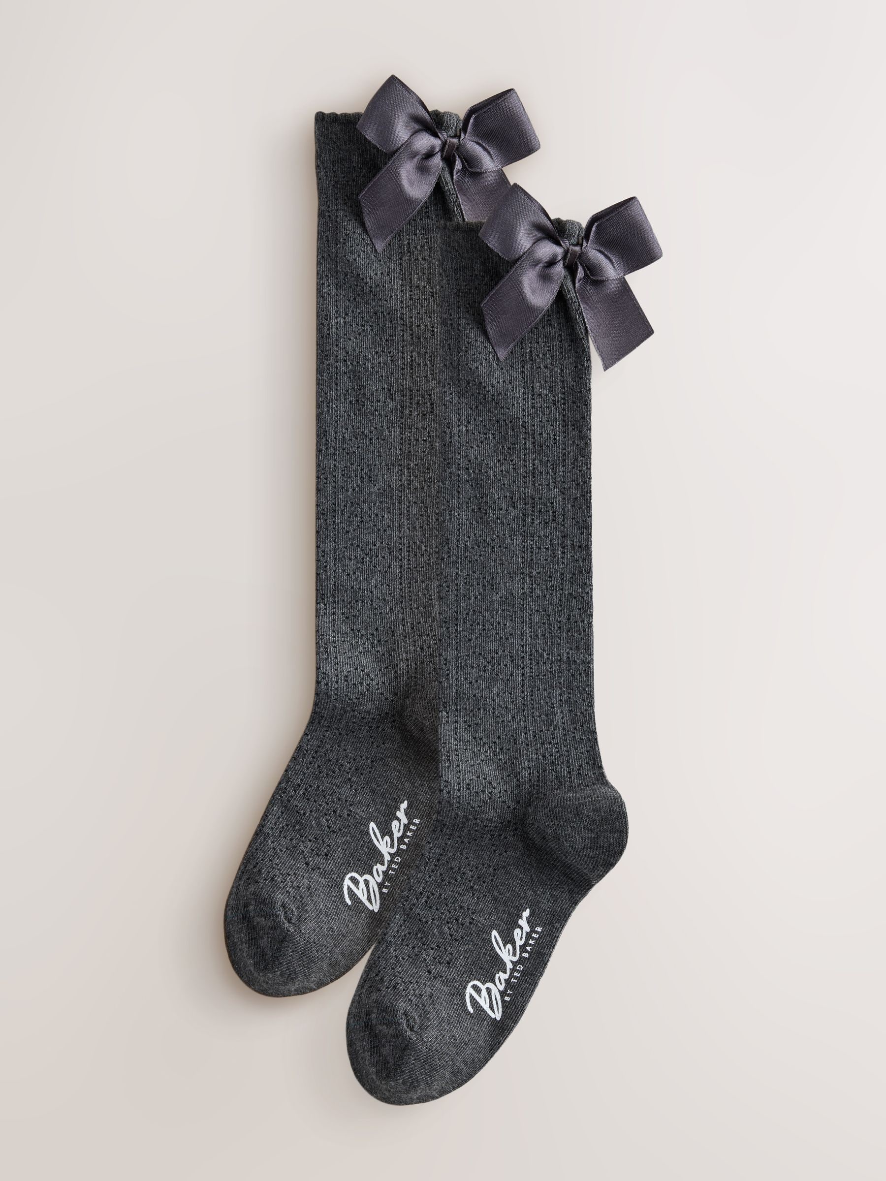 Baker by Ted Baker Grey Baker by Ted Baker Back To School Pointelle Bow Knee High Socks 2 Pack
