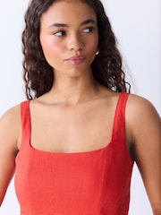 Red Structured Peplum Top with Linen - Image 3 of 6