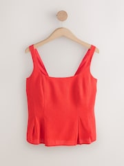 Red Structured Peplum Top with Linen - Image 4 of 6