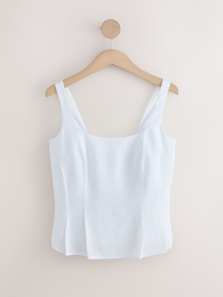 White Structured Peplum Top with Linen - Image 1 of 3