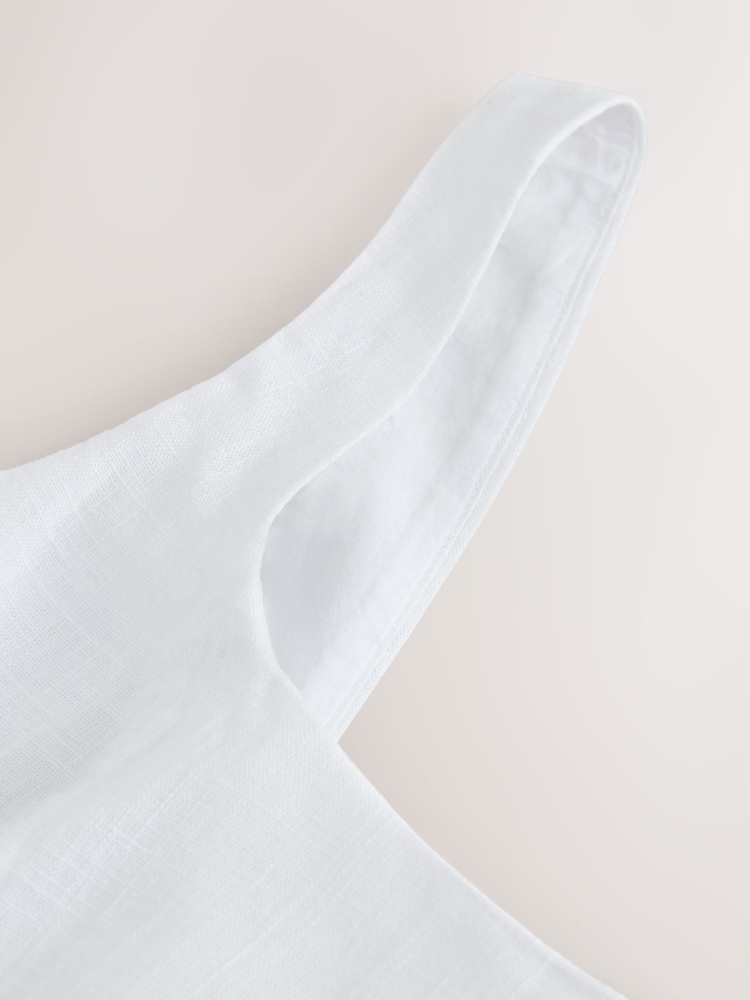 White Structured Peplum Top with Linen - Image 2 of 3