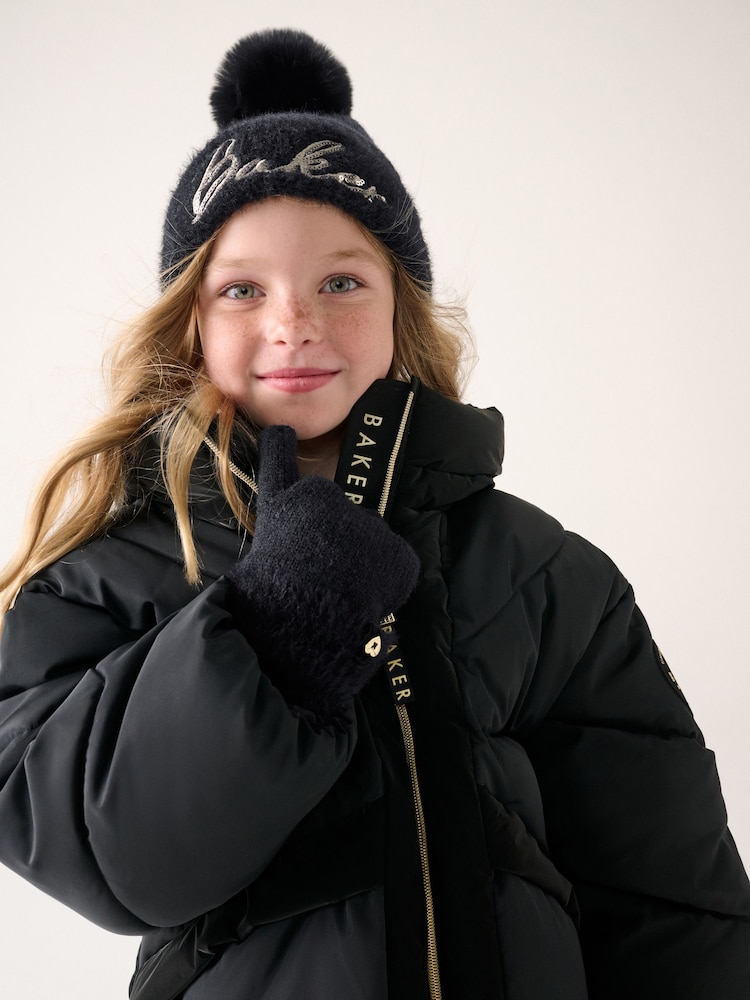 Baker by Ted Baker Black Sequin Knitted Pom Hat and Gloves Set - Image 2 of 6 Baker by Ted Baker Black Sequin Knitted Pom Hat and Gloves Set - Image 2 of 6