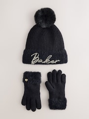 Baker by Ted Baker Black Sequin Knitted Pom Hat and Gloves Set - Image 3 of 6