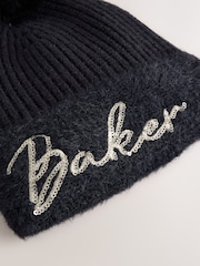 Baker by Ted Baker Black Sequin Knitted Pom Hat and Gloves Set - Image 4 of 6