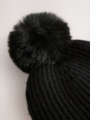 Baker by Ted Baker Black Sequin Knitted Pom Hat and Gloves Set - Image 5 of 6