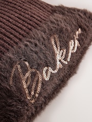 Baker by Ted Baker Chocolate Brown Sequin Knitted Pom Hat and Gloves Set - Image 3 of 5