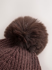 Baker by Ted Baker Chocolate Brown Sequin Knitted Pom Hat and Gloves Set - Image 4 of 5