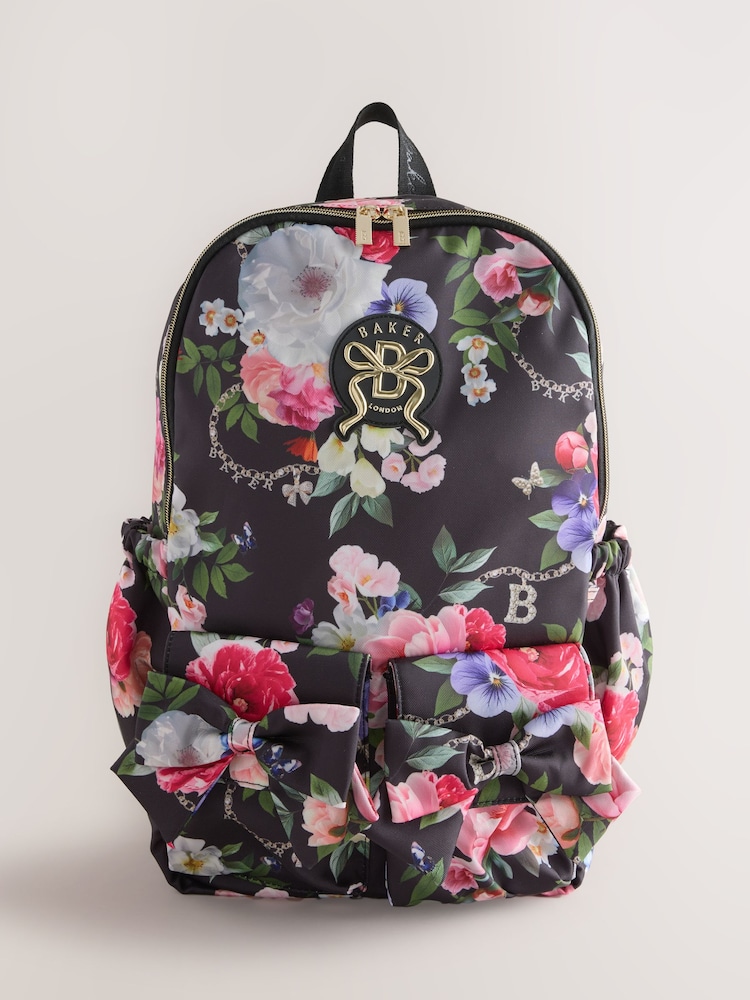Baker by Ted Baker Back to School Black Floral Bow Backpack - Image 1 of 7