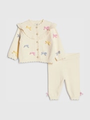 River Island Cream 3D Bow Peplum Cardigan Set - Image 1 of 5