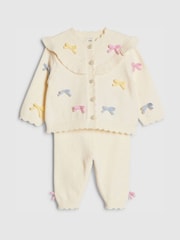 River Island Cream 3D Bow Peplum Cardigan Set - Image 3 of 5