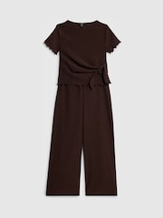 River Island Brown Textured Side Tie T-Shirt & Wide Leg Trousers Set - Image 3 of 5