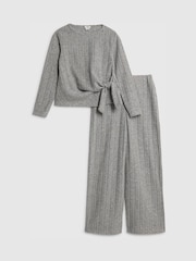 River Island Grey Long Sleeve Cosy Rib T-Shirt & Wide Leg Trousers Set - Image 1 of 5