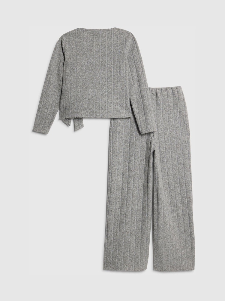 River Island Long Sleeve Cosy Rib T-Shirt & Wide Leg Trousers Set - صورة 2 من 5 River Island Long Sleeve Cosy Rib T-Shirt & Wide Leg Trousers Set - صورة 2 من 5