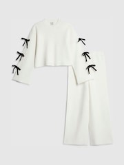 River Island Cream Bow Sleeve Top & Joggers Set - Image 1 of 5