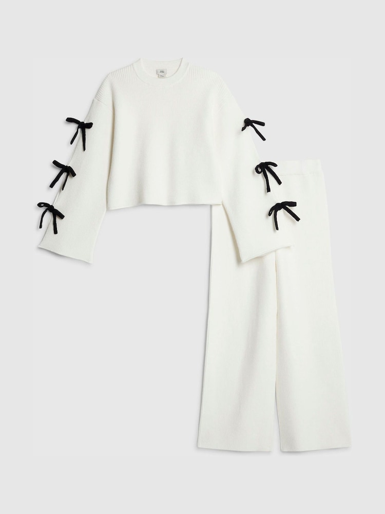 River Island Cream Bow Sleeve Top & Joggers Set - Image 1 of 5