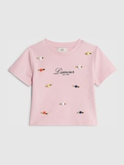 River Island Pink Lamour Rosette Baby T-Shirt - Image 1 of 4