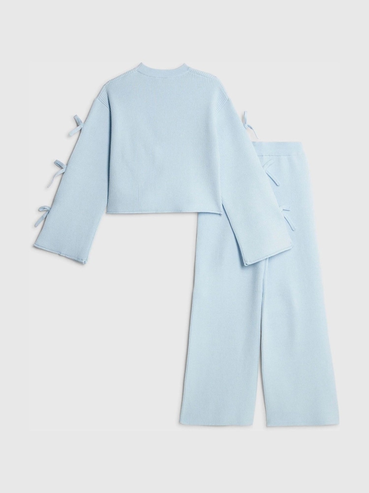 River Island Blue Bow Sleeve Jumper & Knitted Trousers Set - Image 2 of 5 River Island Blue Bow Sleeve Jumper & Knitted Trousers Set - Image 2 of 5