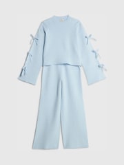 River Island Blue Bow Sleeve Jumper & Knitted Trousers Set - Image 3 of 5