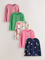 Ecru Rainbow Horse - 5 Pack Long Sleeve Ribbed Tops (3mths-7yrs) - Image 1 of 10