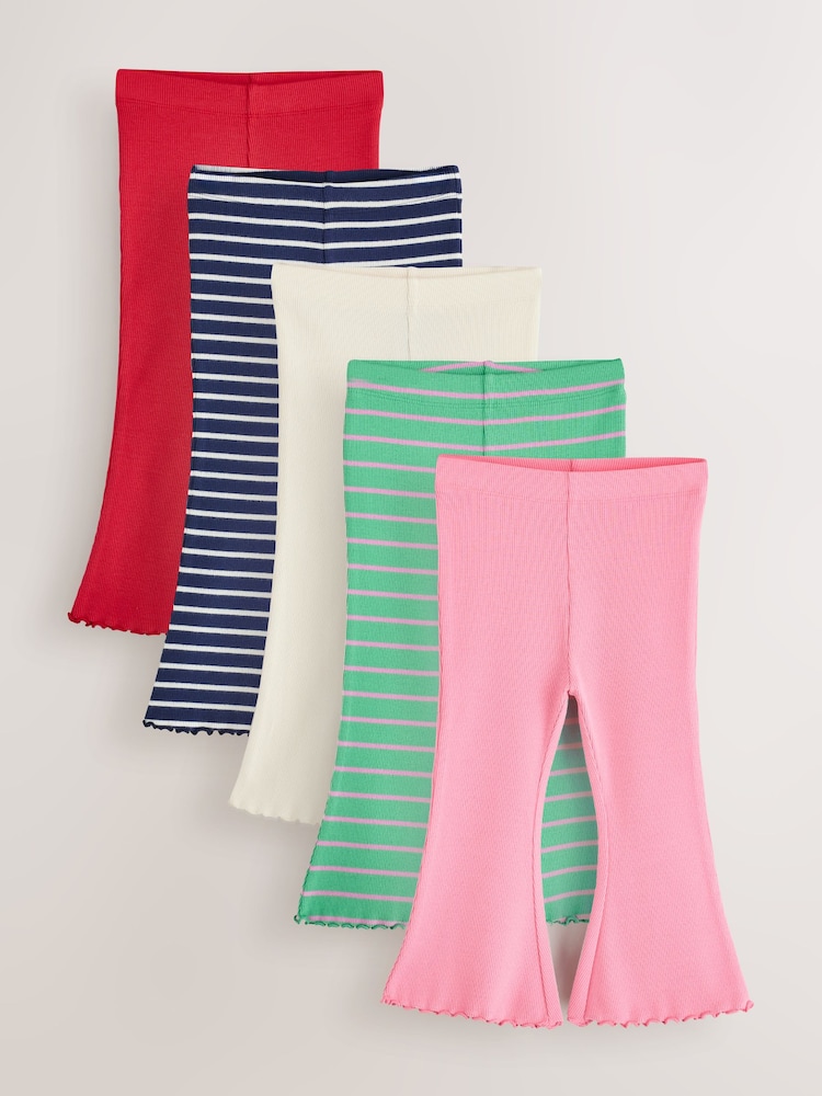Grønn/Rosa - Ribbestrikkede Flare Leggings 5 Pakke (1 til327år) - Bilde 1 av 9