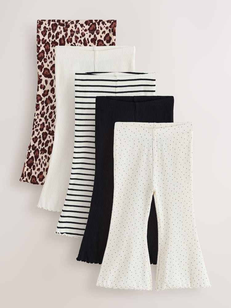 Neutral/ Leopard Ribbed Leggings 5 Pack (3mths-7yrs) - Image 1 of 9