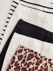 Neutral/ Leopard Ribbed Leggings 5 Pack (3mths-7yrs) - Image 8 of 9