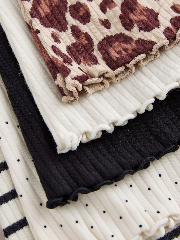 Neutral/ Leopard Ribbed Leggings 5 Pack (3mths-7yrs) - Image 9 of 9