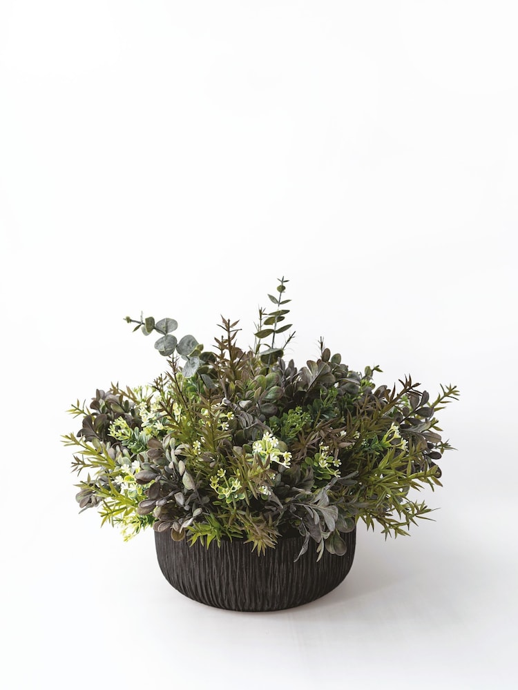 Sixty3 Styled Black Terra Vase with Foliage - Image 1 of 2