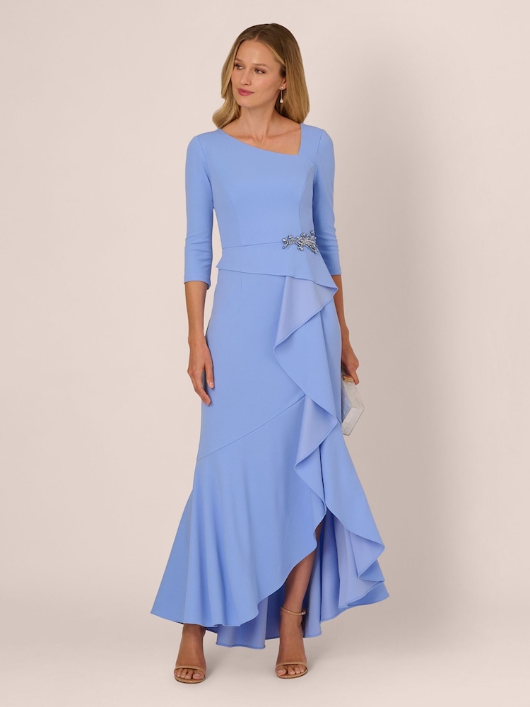 Adrianna Papell Blue Studio Asymmetrical Bead Crepe Gown - Image 1 of 6