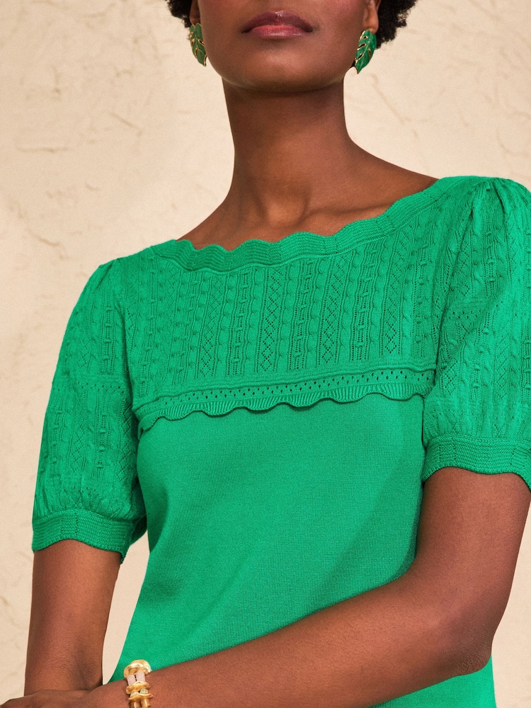 Love & Roses Green Petite Scallop Neck Short Sleeve Knitted Top - Image 2 of 4