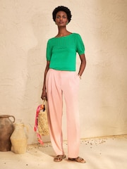 Love & Roses Green Petite Scallop Neck Short Sleeve Knitted Top - Image 3 of 4