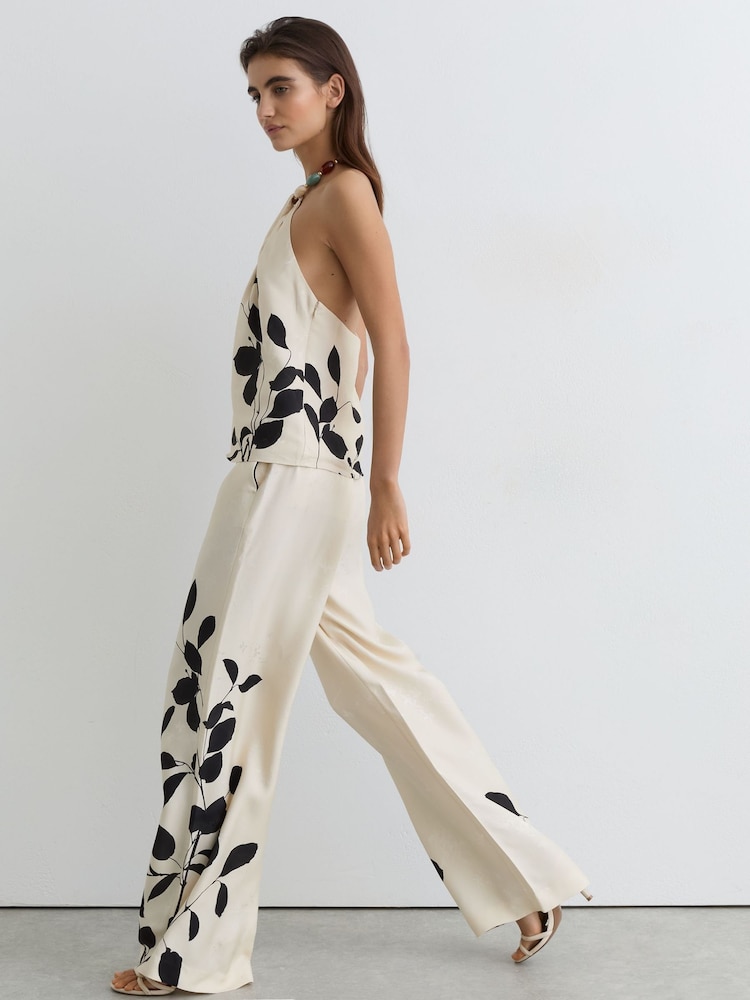 Reiss Ivory/Black Delilah Jacquard Printed Wide-Leg Trousers - Image 1 of 7 Reiss Ivory/Black Delilah Jacquard Printed Wide-Leg Trousers - Image 1 of 7