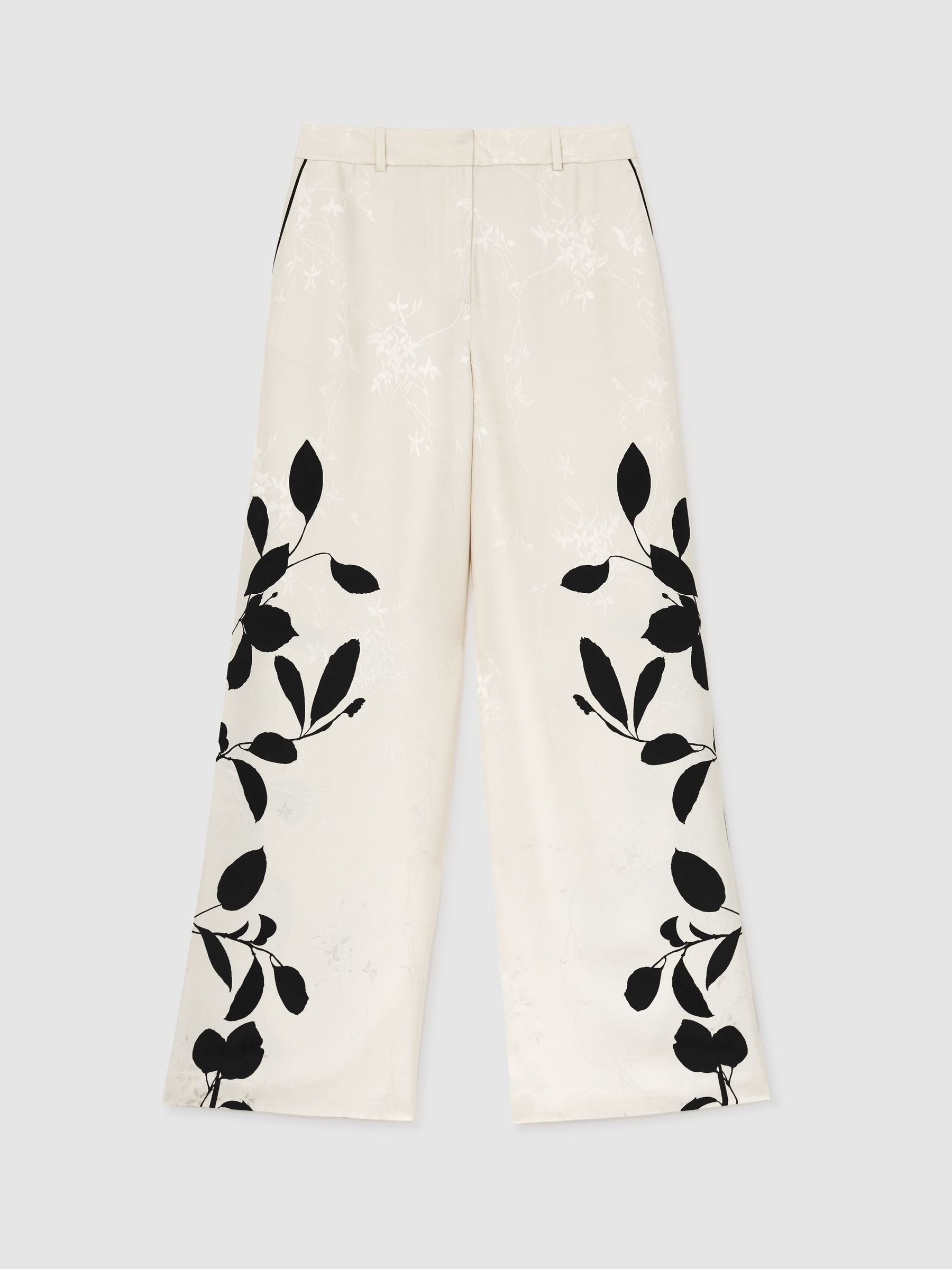 Buy Reiss Ivory/Black Delilah Jacquard Printed Wide-Leg Trousers