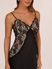 Adrianna Papell Black Stretch Satin Long Dress - Image 2 of 5