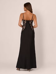 Adrianna Papell Black Stretch Satin Long Dress - Image 4 of 5