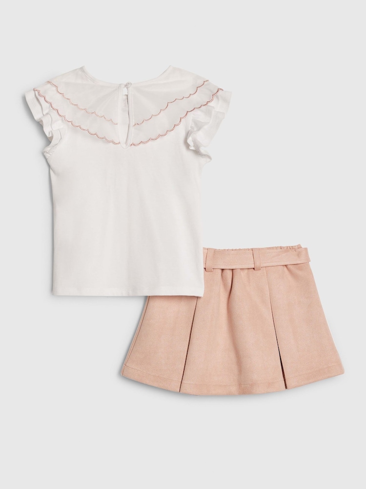 River Island Collar Frill T-Shirt & Suede Skort Set - Imaginea 2 din 5