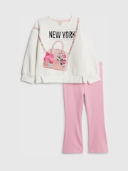River Island Cream New York Sweat Top and Jogger Set - Image 1 of 5