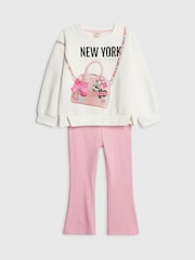 River Island Cream New York Sweat Top and Jogger Set - Image 2 of 5