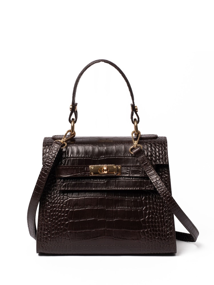 LRM Goods The Croc Polly Leather Top Handle Brown Bag - Image 2 of 6 LRM Goods The Croc Polly Leather Top Handle Brown Bag - Image 2 of 6