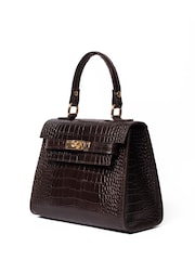 LRM Goods The Croc Polly Leather Top Handle Brown Bag - Image 4 of 6