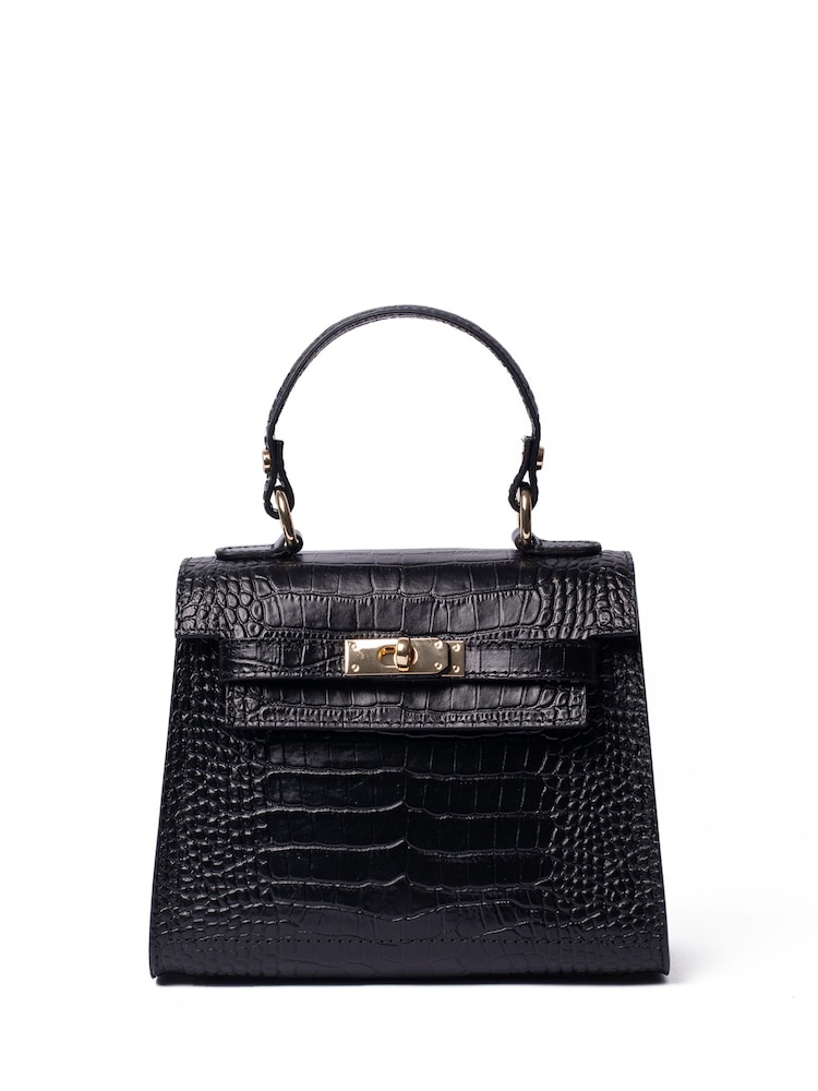 The Croc Effect Polly Leather Top Black Handle Bag - Image 2 of 6 The Croc Effect Polly Leather Top Black Handle Bag - Image 2 of 6