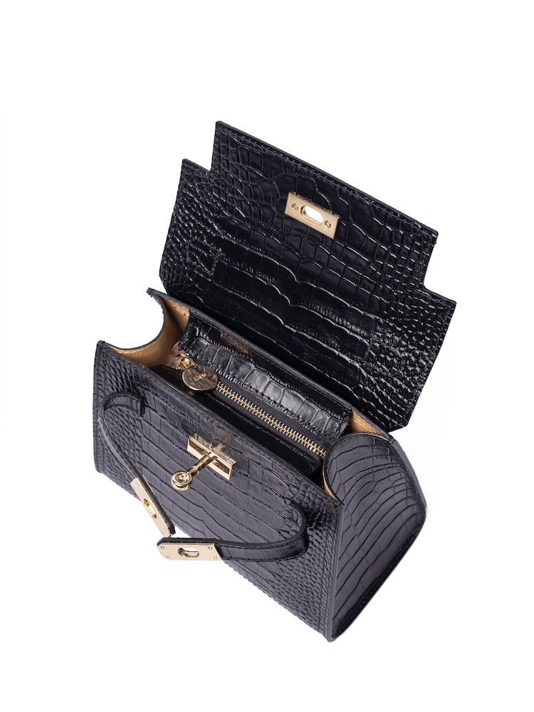 The Croc Effect Polly Leather Top Black Handle Bag - Image 6 of 6 The Croc Effect Polly Leather Top Black Handle Bag - Image 6 of 6