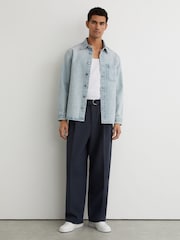 Reiss Acid Blue Randall Monogram Relaxed Washed-Denim Overshirt - Image 3 of 7