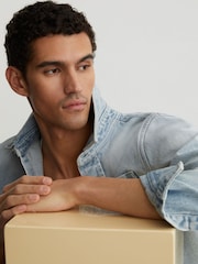 Reiss Acid Blue Randall Monogram Relaxed Washed-Denim Overshirt - Image 4 of 7